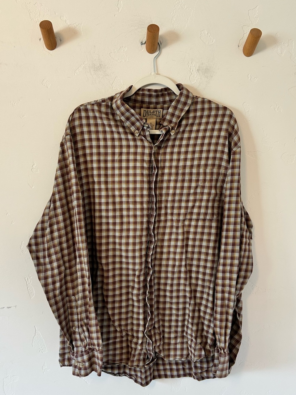 Duluth Trading Co Button Down Shirt Men's Long Sleeve Sz XL Cotton/Wool *Flaw
